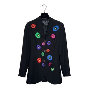 Laurel VTG 90s Floral Embroidered Beaded Slim Blazer Size 34 EU XS